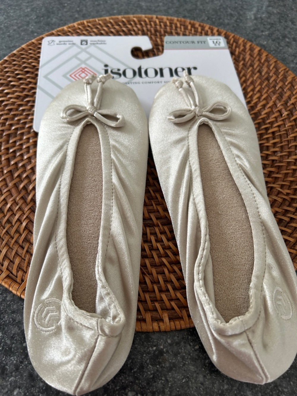 isotoner Women's Satin Ballet Slippers in Champagne
